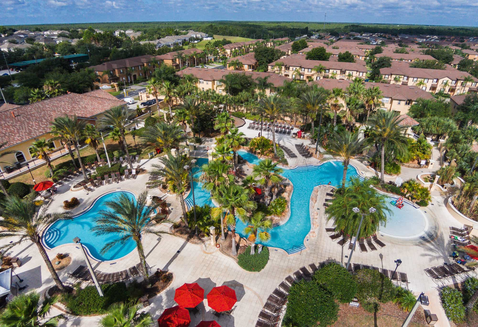 Water park area and townhouses at Regal Palms Resort in Davenport, FL