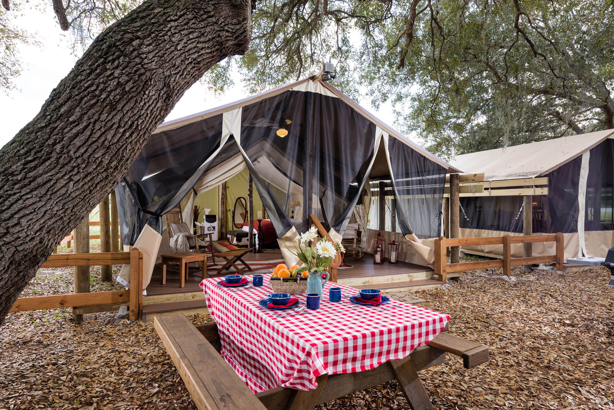 Luxury Glamping Resort in Central Florida - Glamping Tent and common area at Westgate River Ranch Resort & Rodeo near Lake Wales FL