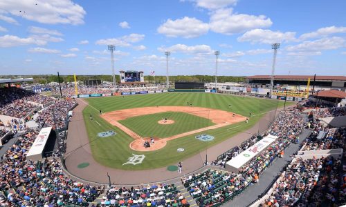 Aerial view of Publix Field at Joker Marchant Stadium during a Detroit Tigers Spring Training game in Lakeland, FL