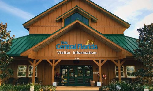 exterior of Polk County's Visitor Information Center in Davenport, FL. Visit Central Florida logo on front of building. This location is our main Visitor Services location.