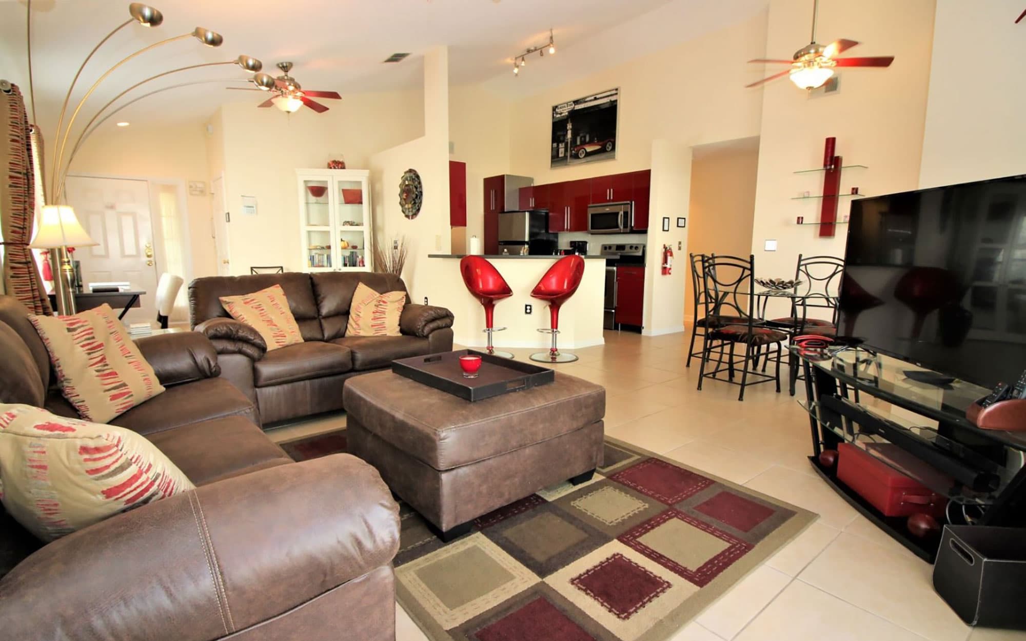 living and dining area inside a Davenport, FL vacation rental home available through Paradise Properties