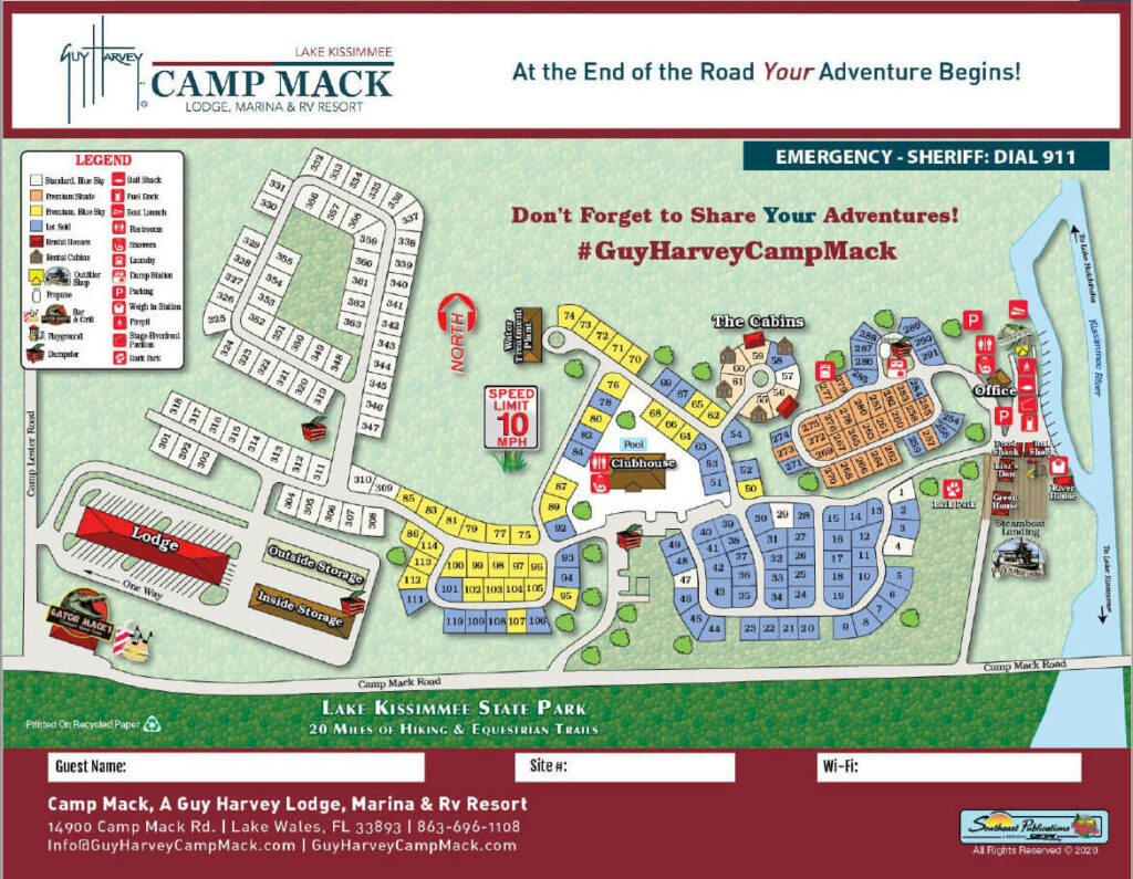 camping map for Camp Mack, a Guy Harvey Lodge, Marina & RV Resort in Lake Wales, FL