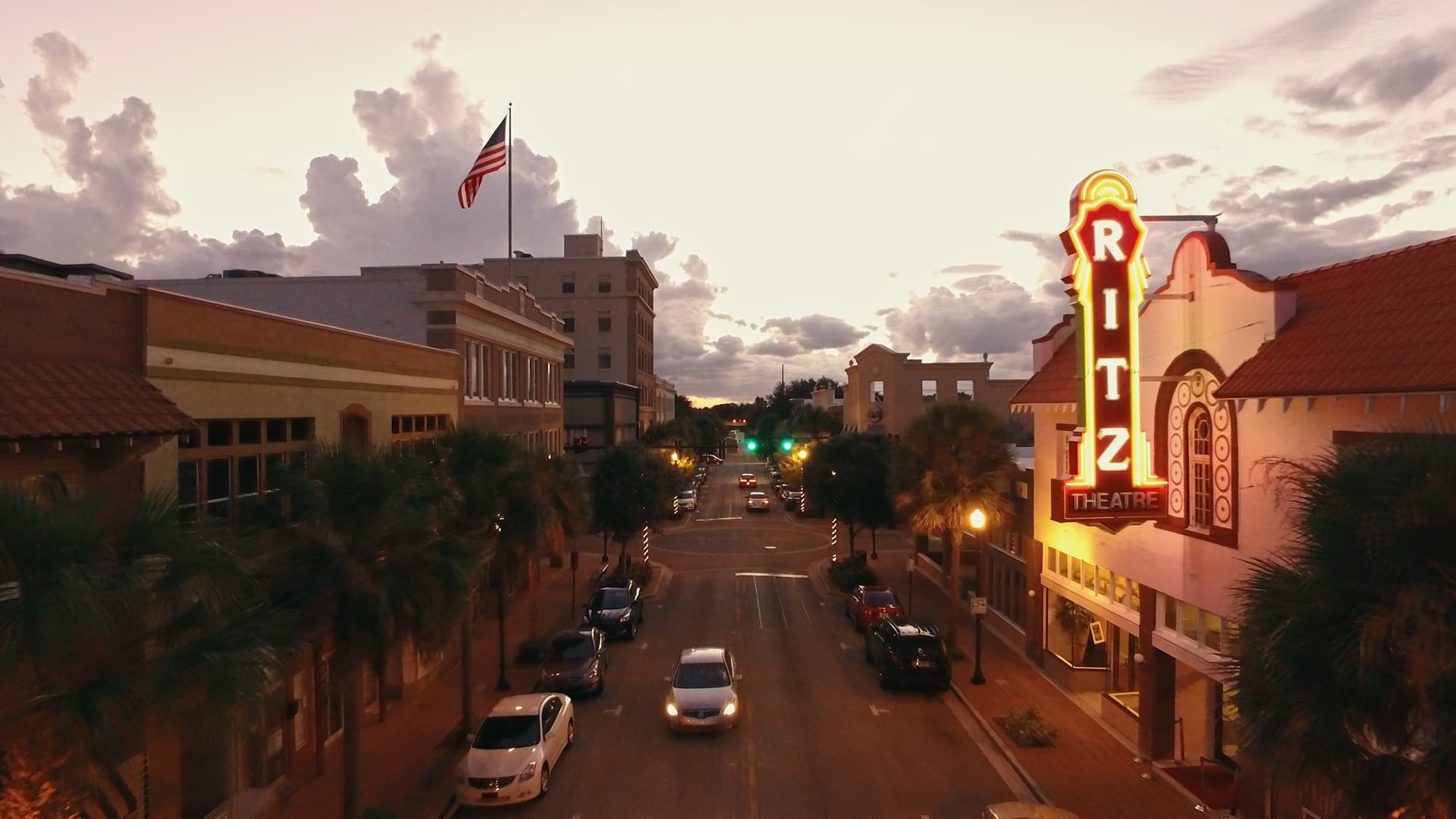 Central Avenue in downtown Winter Haven, FL at dusk